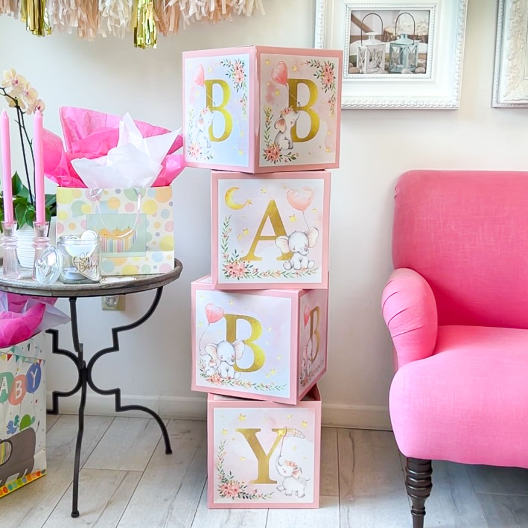 Elephant Baby Shower Block Box - Pink  13345